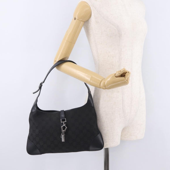 GUCCI GG Canvas Jackie Shoulder Bag Black Silver 28628 Auth am13161V