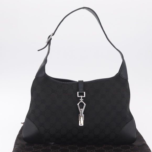 GUCCI GG Canvas Jackie Shoulder Bag Black Silver 28628 Auth am13161V
