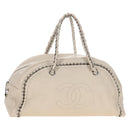 CHANEL Chain Luxury Hand Bag Leather Ivory Silver CC Auth am13162SAM-1