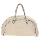 CHANEL Chain Luxury Hand Bag Leather Ivory Silver CC Auth am13162SAM-2