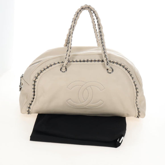 CHANEL Chain Luxury Hand Bag Leather Ivory Silver CC Auth am13162SAM