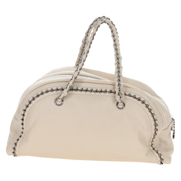 CHANEL Chain Luxury Hand Bag Leather Ivory Silver CC Auth am13162SAM