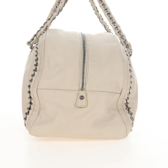 CHANEL Chain Luxury Hand Bag Leather Ivory Silver CC Auth am13162SAM