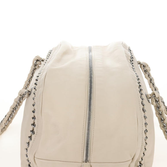 CHANEL Chain Luxury Hand Bag Leather Ivory Silver CC Auth am13162SAM
