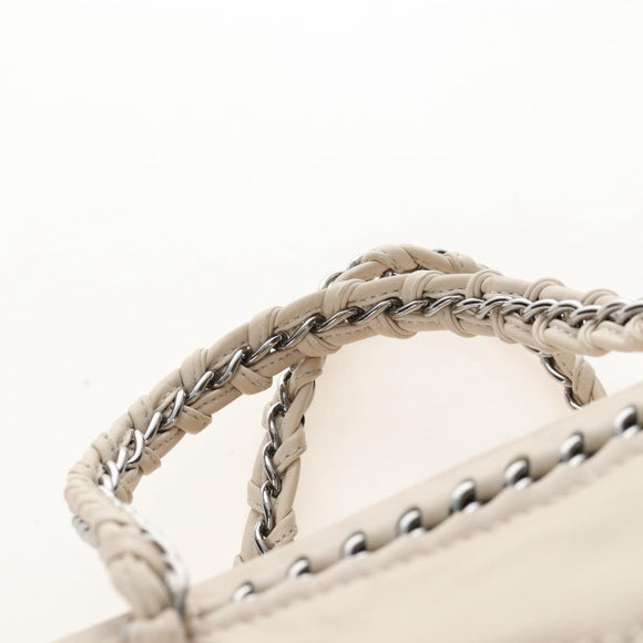 CHANEL Chain Luxury Hand Bag Leather Ivory Silver CC Auth am13162SAM