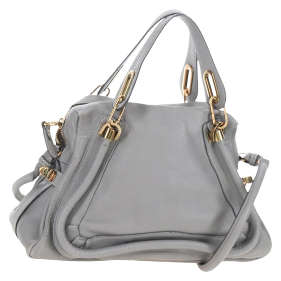 Chloe Paraty Hand Bag Leather 2way Gray Gold Auth am13163V