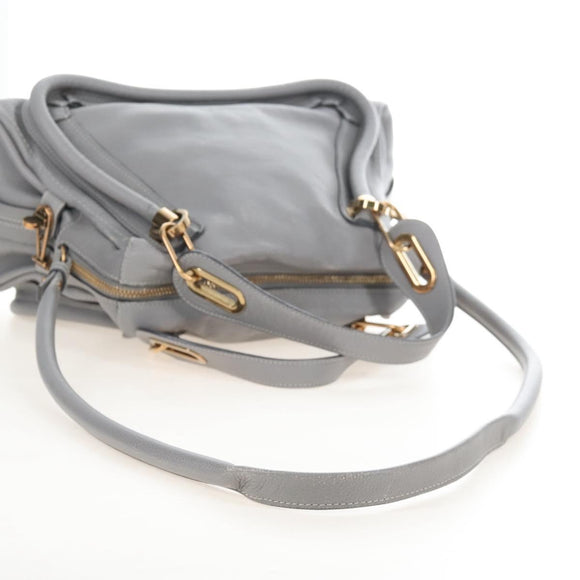 Chloe Paraty Hand Bag Leather 2way Gray Gold Auth am13163V