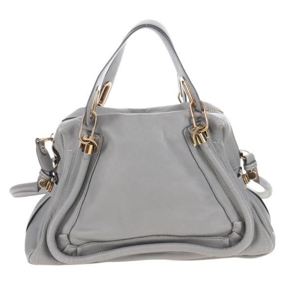 Chloe Paraty Hand Bag Leather 2way Gray Gold Auth am13163V