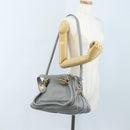 Chloe Paraty Hand Bag Leather 2way Gray Gold Auth am13163V-30