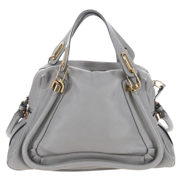 Chloe Paraty Hand Bag Leather 2way Gray Gold Auth am13163V