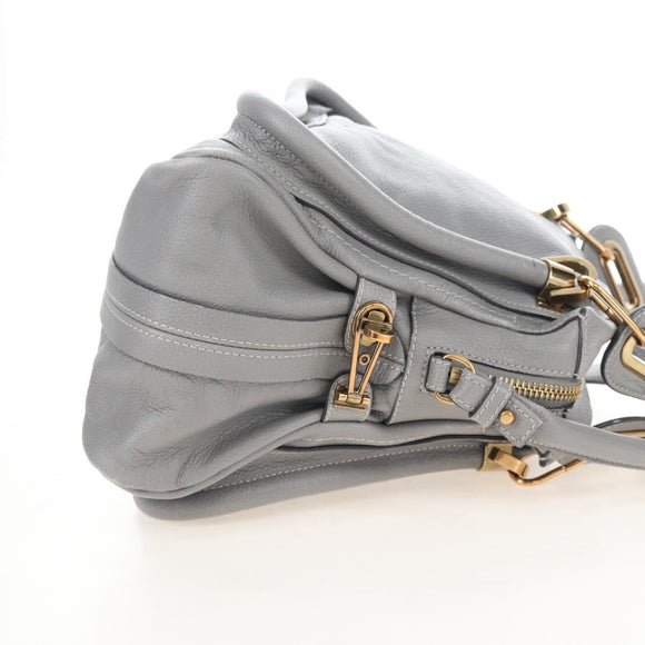 Chloe Paraty Hand Bag Leather 2way Gray Gold Auth am13163V