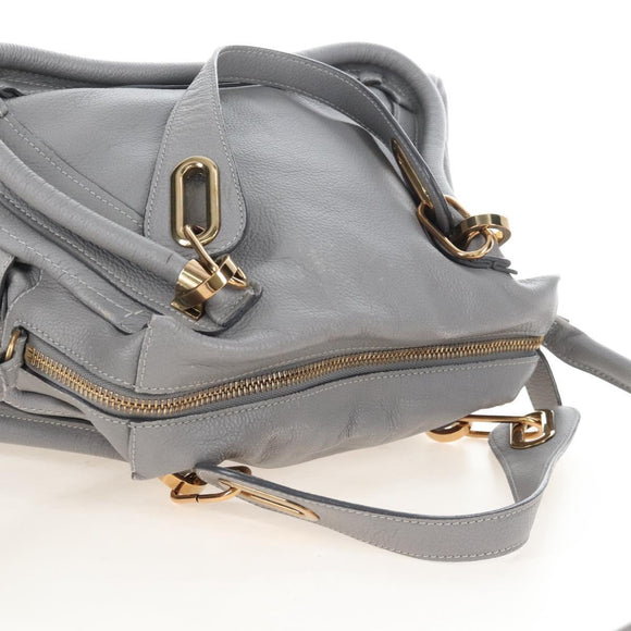 Chloe Paraty Hand Bag Leather 2way Gray Gold Auth am13163V