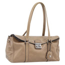 Miu Miu Shoulder Bag Leather Beige Silver Auth am13166A-1