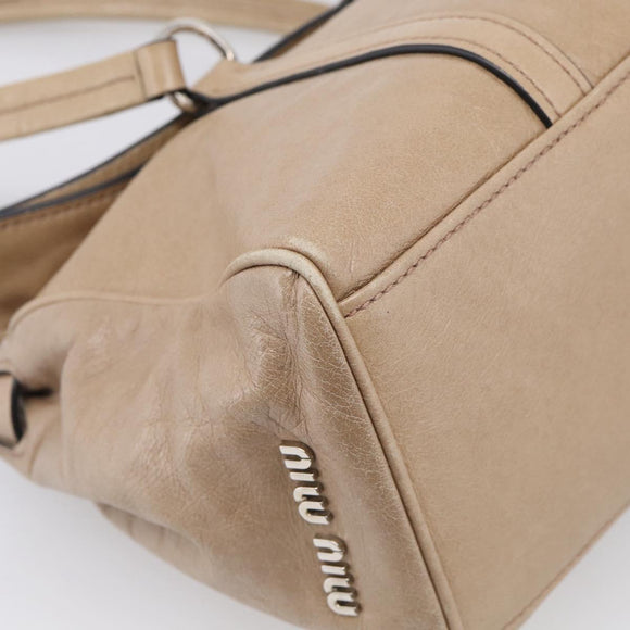 Miu Miu Shoulder Bag Leather Beige Silver Auth am13166A