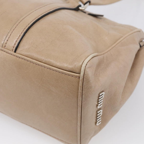 Miu Miu Shoulder Bag Leather Beige Silver Auth am13166A