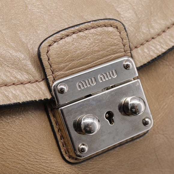 Miu Miu Shoulder Bag Leather Beige Silver Auth am13166A