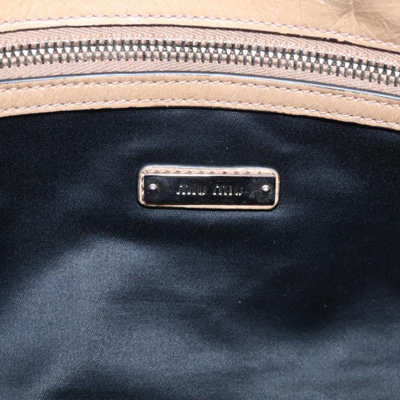 Miu Miu Shoulder Bag Leather Beige Silver Auth am13166A