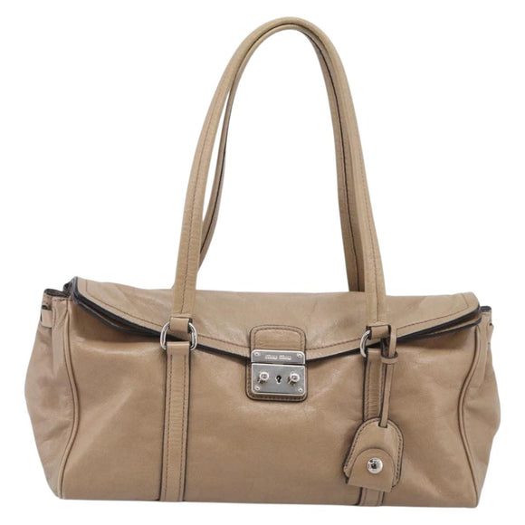 Miu Miu Shoulder Bag Leather Beige Silver Auth am13166A