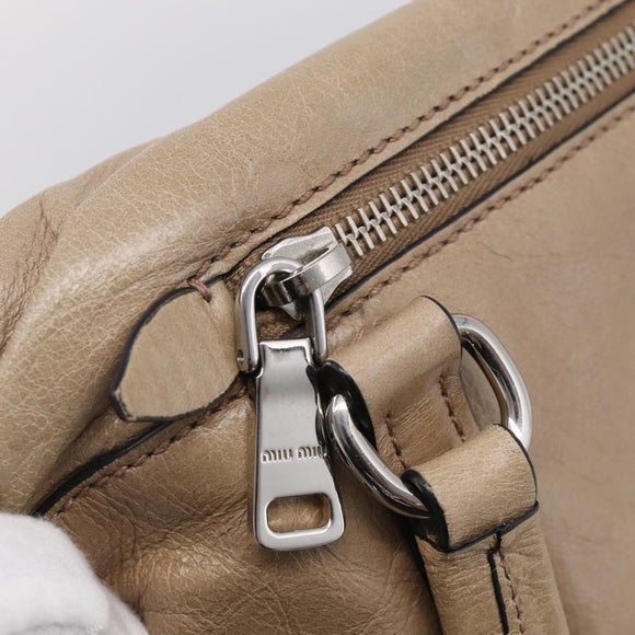 Miu Miu Shoulder Bag Leather Beige Silver Auth am13166A