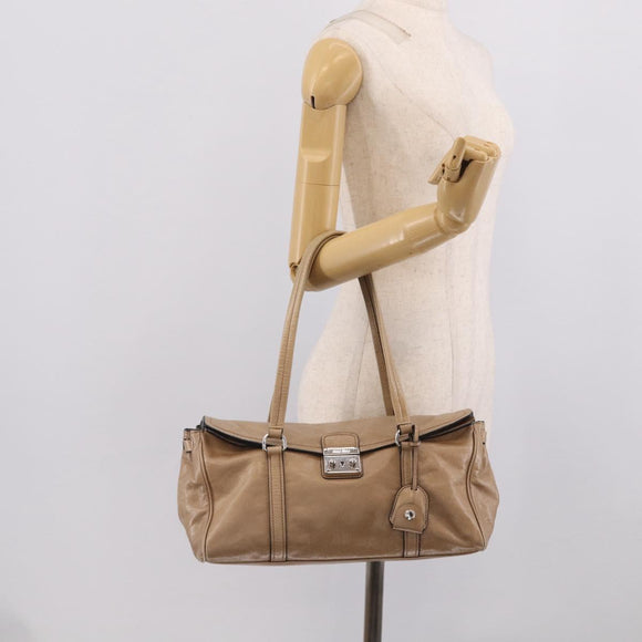 Miu Miu Shoulder Bag Leather Beige Silver Auth am13166A