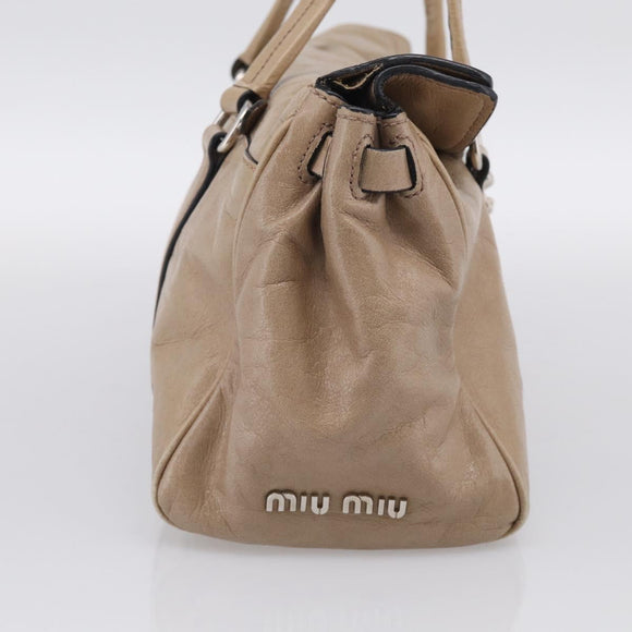 Miu Miu Shoulder Bag Leather Beige Silver Auth am13166A