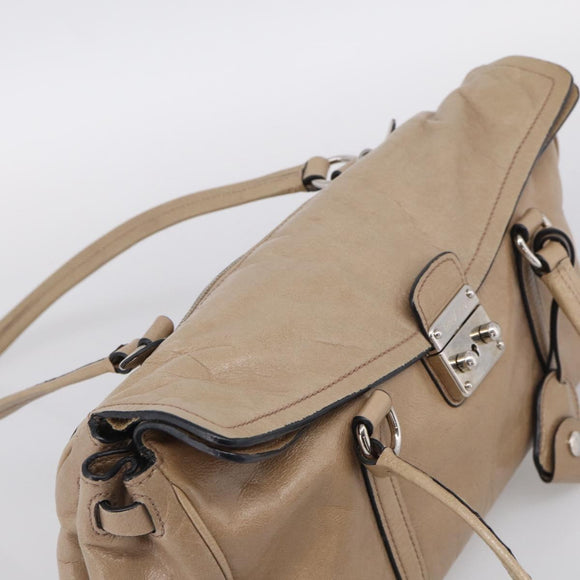 Miu Miu Shoulder Bag Leather Beige Silver Auth am13166A