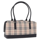 BURBERRY Nova Check Hand Bag Canvas Beige Silver Auth am13167V-1