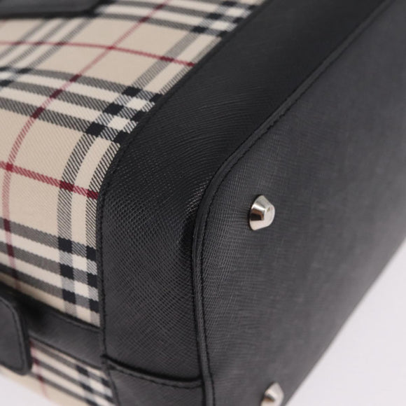 BURBERRY Nova Check Hand Bag Canvas Beige Silver Auth am13167V