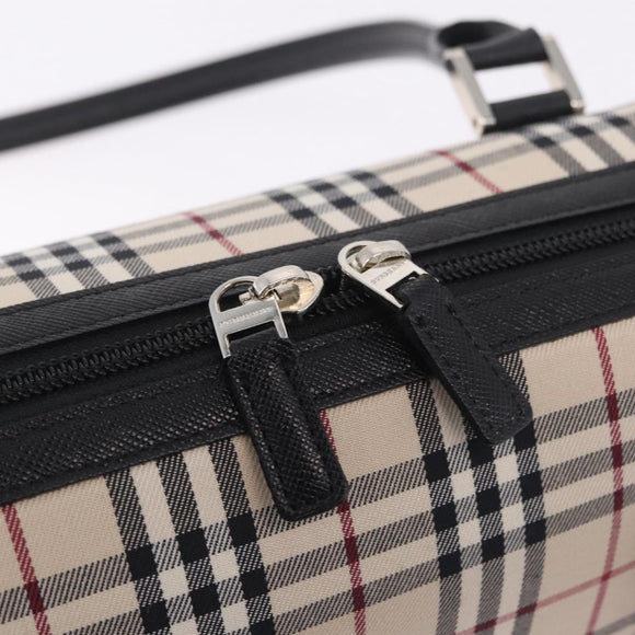 BURBERRY Nova Check Hand Bag Canvas Beige Silver Auth am13167V