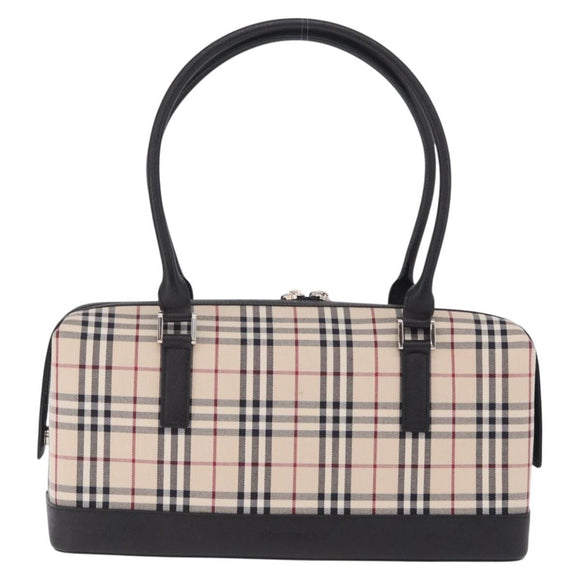BURBERRY Nova Check Hand Bag Canvas Beige Silver Auth am13167V