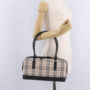BURBERRY Nova Check Hand Bag Canvas Beige Silver Auth am13167V-21