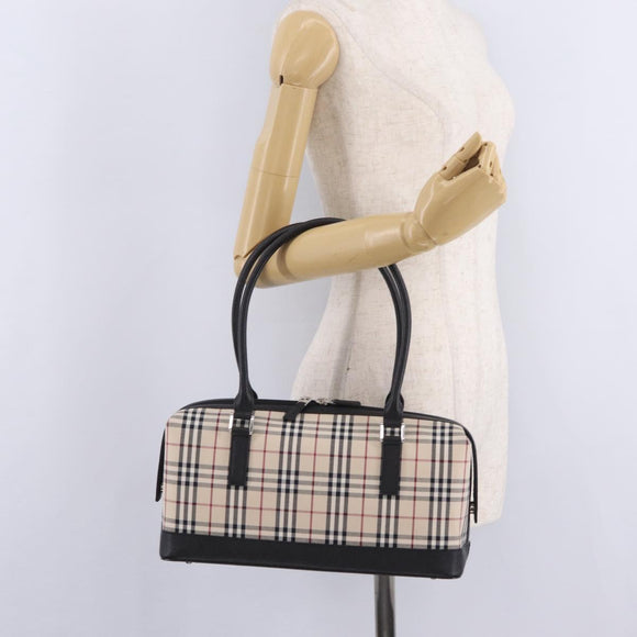 BURBERRY Nova Check Hand Bag Canvas Beige Silver Auth am13167V