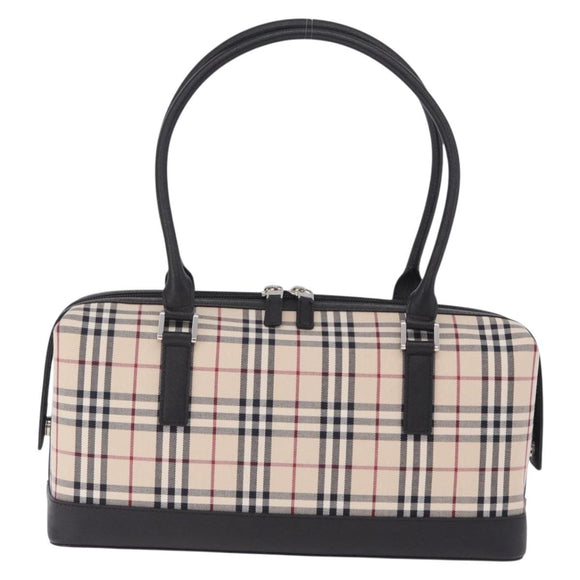 BURBERRY Nova Check Hand Bag Canvas Beige Silver Auth am13167V