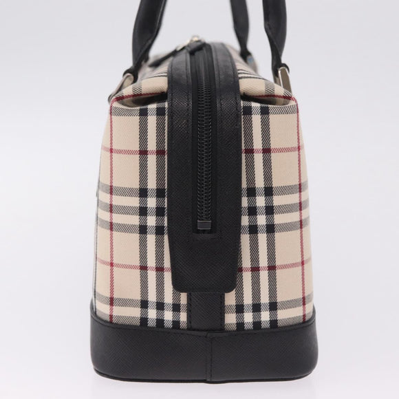 BURBERRY Nova Check Hand Bag Canvas Beige Silver Auth am13167V