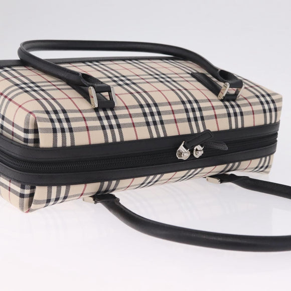 BURBERRY Nova Check Hand Bag Canvas Beige Silver Auth am13167V