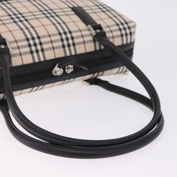 BURBERRY Nova Check Hand Bag Canvas Beige Silver Auth am13167V