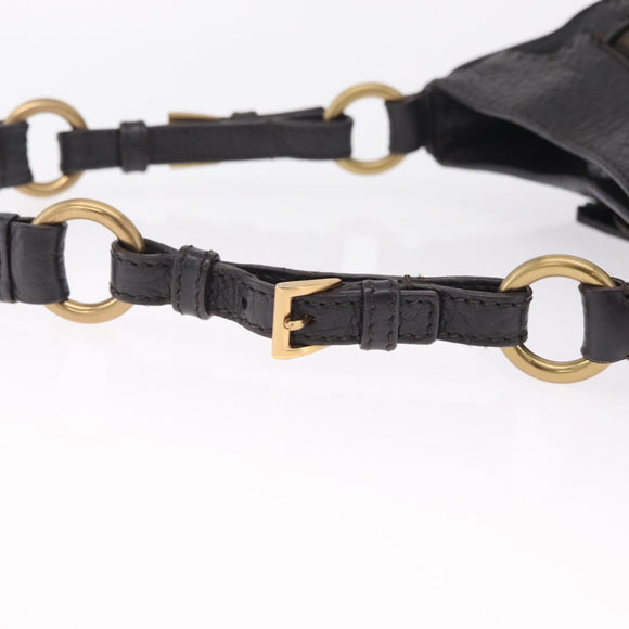 PRADA Shoulder Bag Leather Nylon Black Gold Auth am13170V