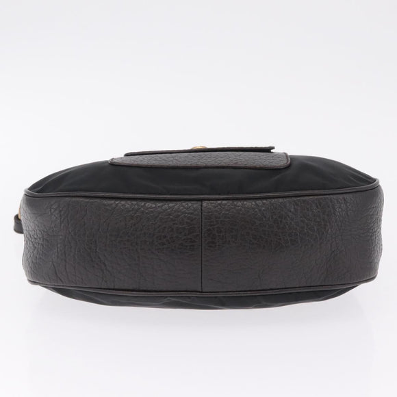 PRADA Shoulder Bag Leather Nylon Black Gold Auth am13170V