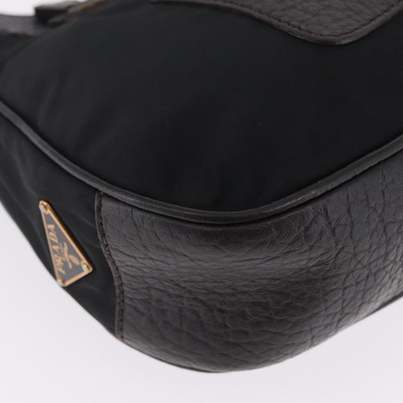 PRADA Shoulder Bag Leather Nylon Black Gold Auth am13170V