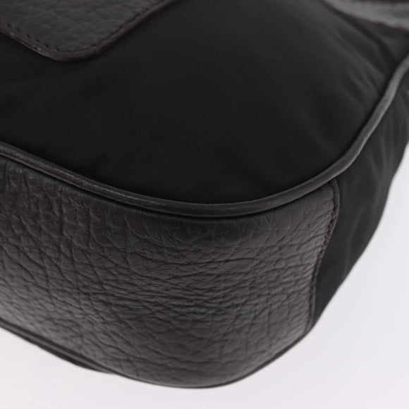 PRADA Shoulder Bag Leather Nylon Black Gold Auth am13170V