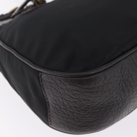 PRADA Shoulder Bag Leather Nylon Black Gold Auth am13170V