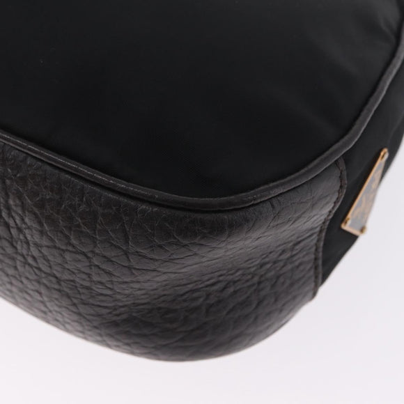 PRADA Shoulder Bag Leather Nylon Black Gold Auth am13170V