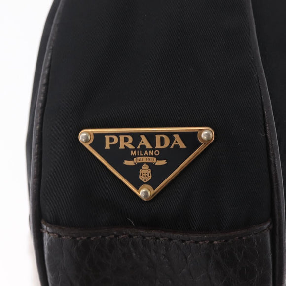 PRADA Shoulder Bag Leather Nylon Black Gold Auth am13170V