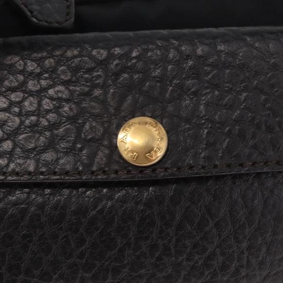 PRADA Shoulder Bag Leather Nylon Black Gold Auth am13170V