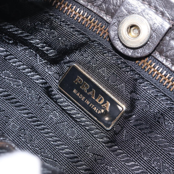 PRADA Shoulder Bag Leather Nylon Black Gold Auth am13170V