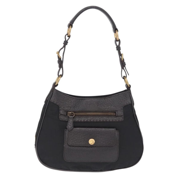 PRADA Shoulder Bag Leather Nylon Black Gold Auth am13170V