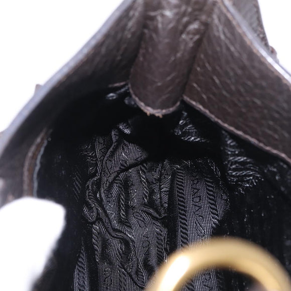 PRADA Shoulder Bag Leather Nylon Black Gold Auth am13170V