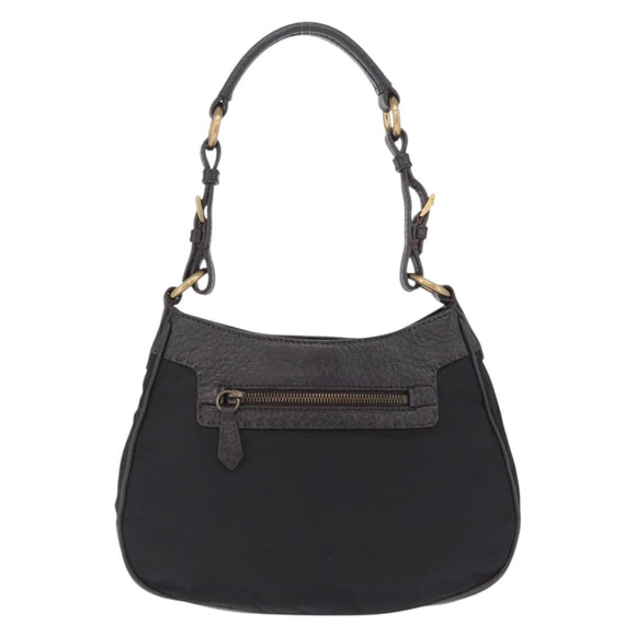 PRADA Shoulder Bag Leather Nylon Black Gold Auth am13170V