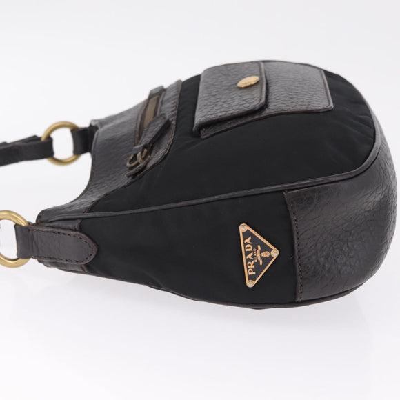 PRADA Shoulder Bag Leather Nylon Black Gold Auth am13170V