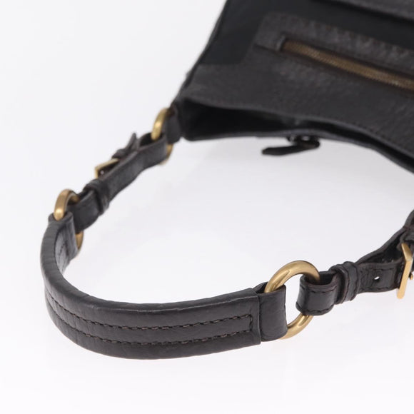 PRADA Shoulder Bag Leather Nylon Black Gold Auth am13170V
